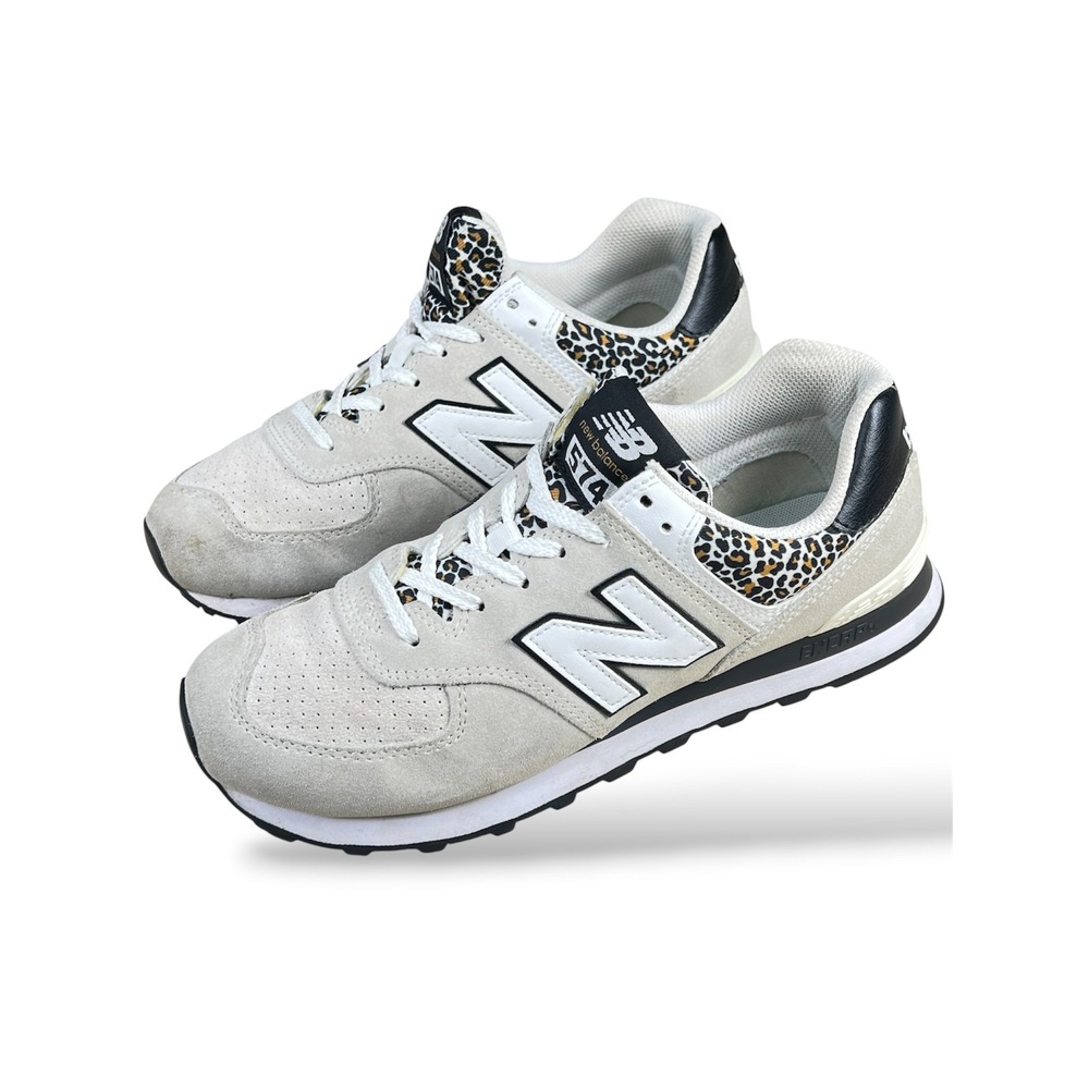 New Balance 574 Sea Salt Leopard Print Sneakers WL574AY2 Womens 10